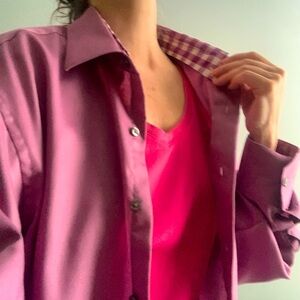 Geoffrey Beene Oversized Silky Purple Blouse with Contrast Collar